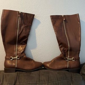 Brown/Tan torrid Boots gold zipper size 11 NWOT